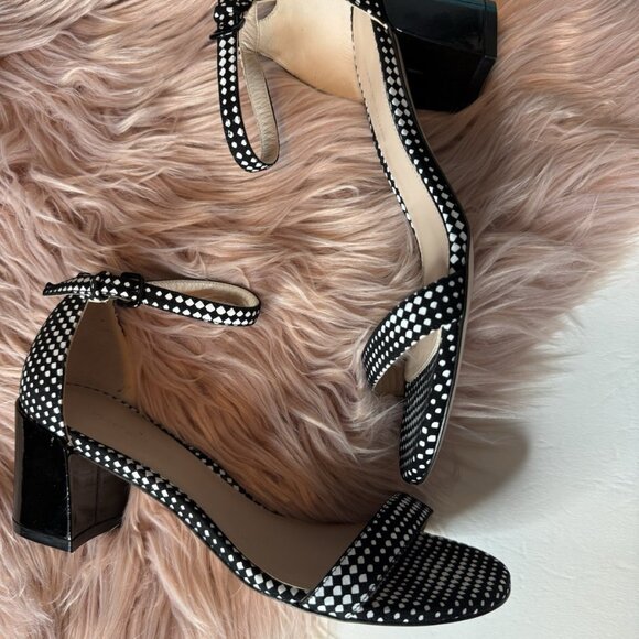 Stuart Weitzman Simple Block Heel Ankle Strap Sandals Black White - Picture 2 of 7